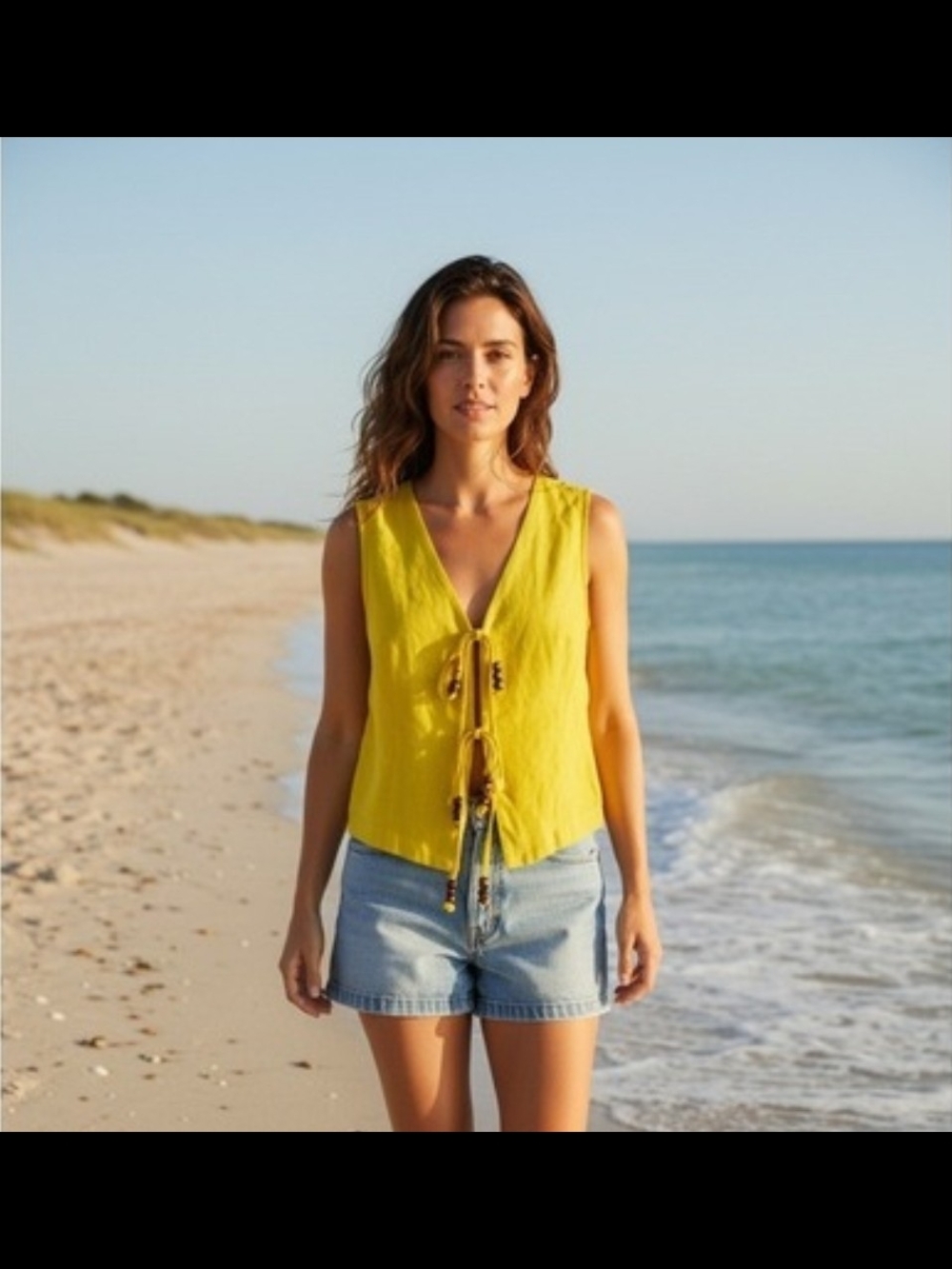 Marc New York Bright Yellow Tie-Front V-Neck Sleeveless Top